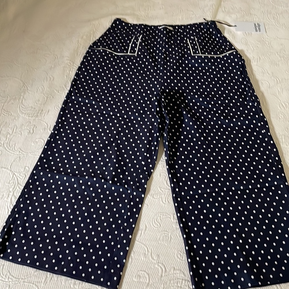 Unique Vintage Blue Denim and White Pin Dot Culottes